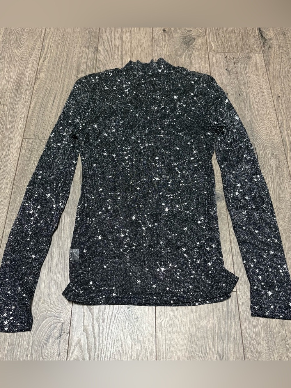 Gray sparkly long sleeve mesh top
